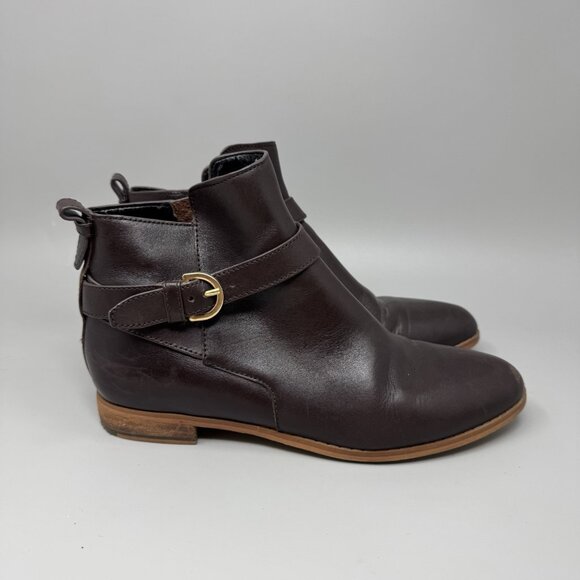 Kate Spade Saturday Leather Brown Zip Up Buckle Ankle Bootie Size 8 - Picture 1 of 9
